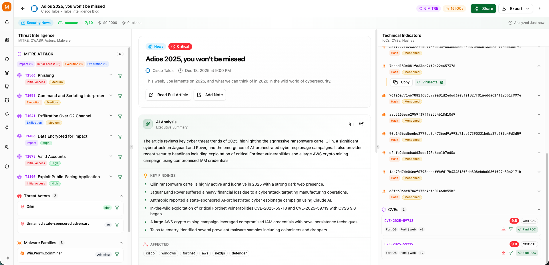 PeelSec threat intelligence dashboard